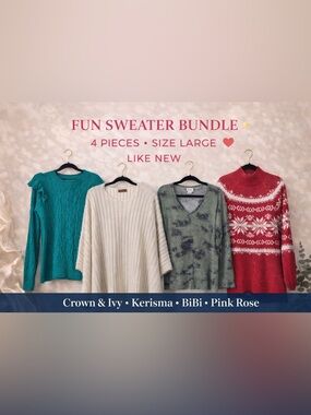 Cozy Sweater Bundle Large ✨ 4PC Crown & Ivy Kerisma BiBi Pink Rose